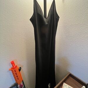 Wilfred Black Satin V-Neck Maxi Slip Dress